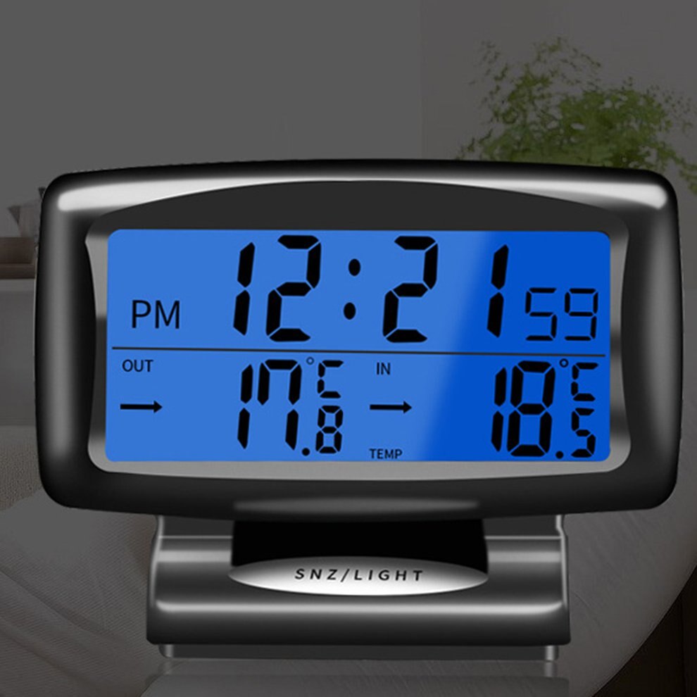 Multi-funcional 2-en-1 12V Auto LCD reloj Digital termómetro de temperatura medidor de voltaje Monitor