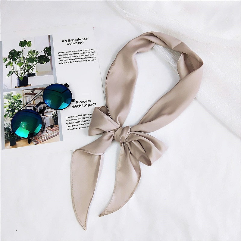 Vrouwen Mode Lint Zijden Sjaal Mooie Solid Meisjes Halsdoek Haarband Tas Handvat Wraps Kleine Hals Sjaals: Gray