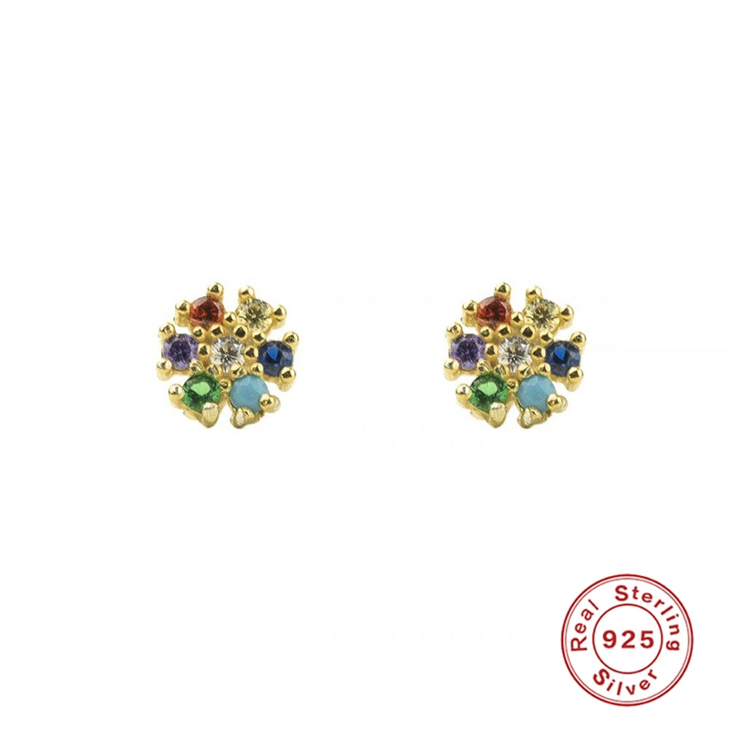 ROXI Colorful 6 Colors Flower Stud Earrings for Women Girls Wedding Piercing Earrings Cartilage 925 Sterling Silver Pendientes