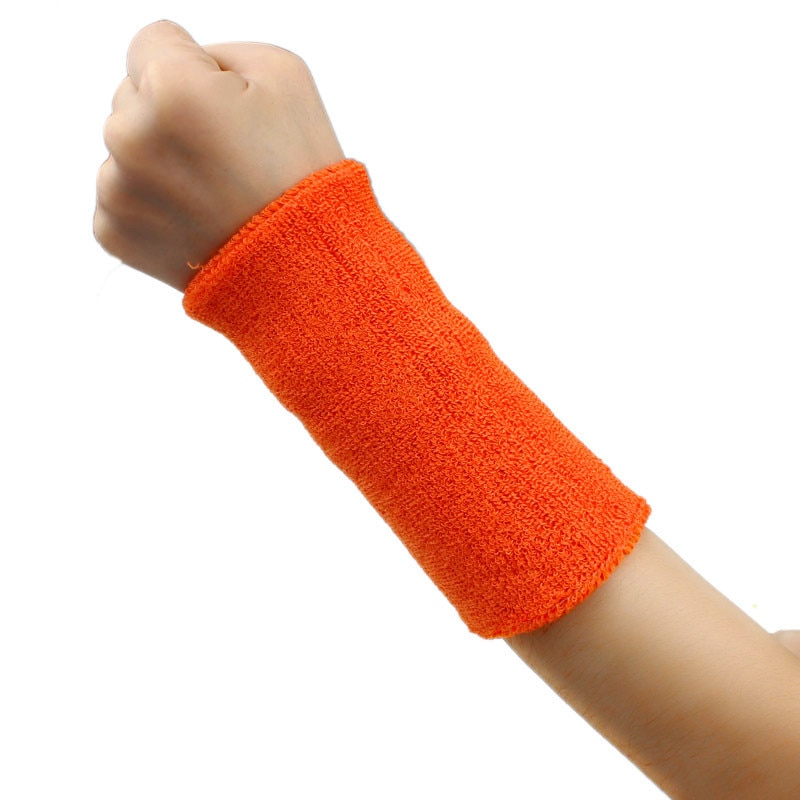 Unisex armbånd menn kvinner ensfarget bomull lang svettebånd håndleddputer armbånd basketball tennis gym yoga svart #yj: Oransje