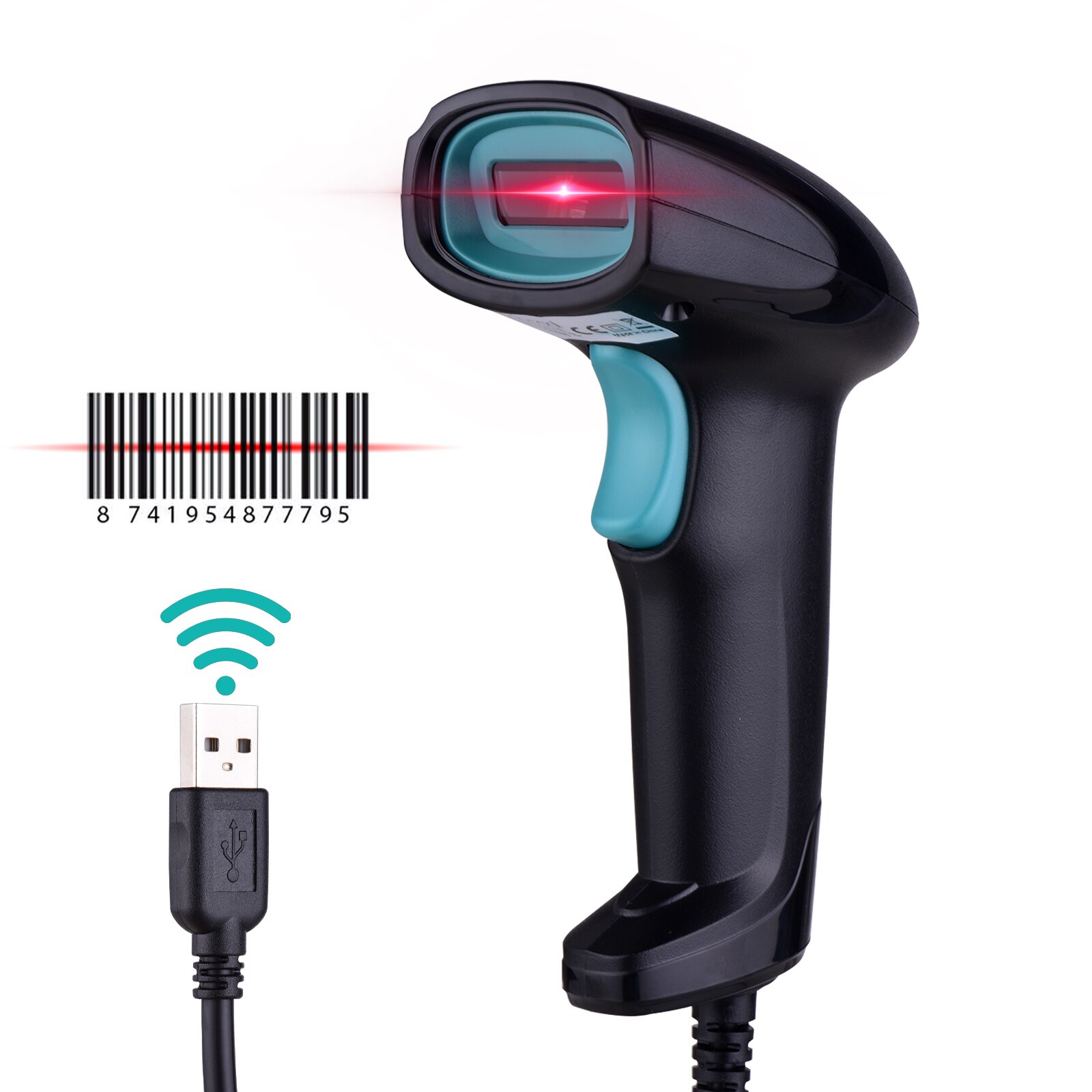 Handheld 1D Barcode Scanner USB Wired Bar Code Reader Manual/Auto Continuous Scan Compatible with Linux Windows