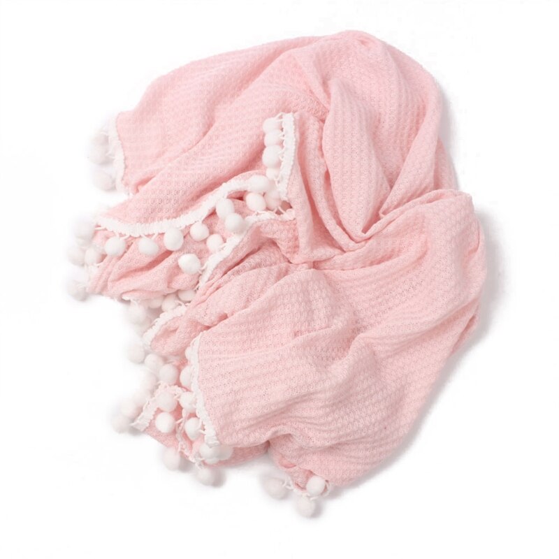 Baby Soft Cotton ricezione coperta Waffle maglieria Hairballs nappa Swaddle Wrap asciugamano da bagno puntelli fotografia neonato: Colore rosa