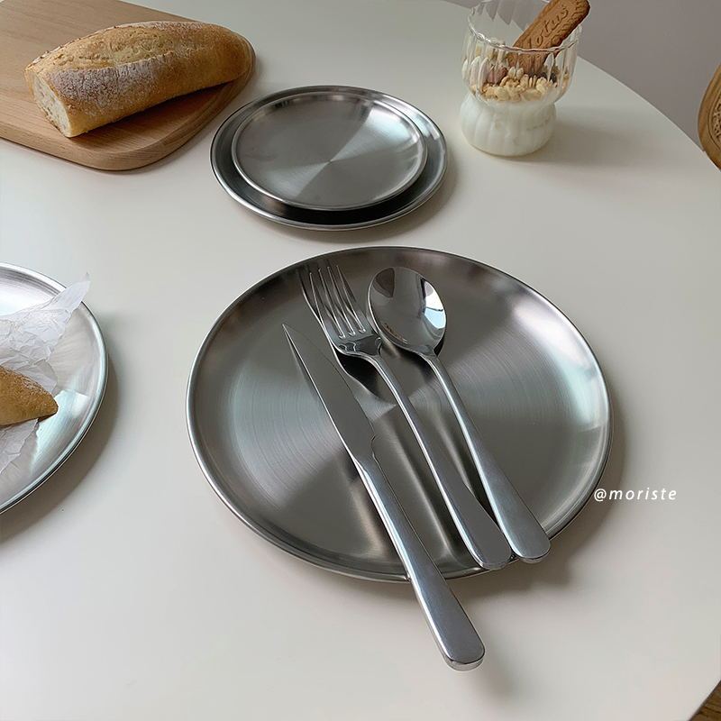 201 Stainless Steel Plate,Korean Barbecue Plate Snack Bone Bread Plate，Round Metal Cup Fruit Dessert Tray ，Kitchen Organizer