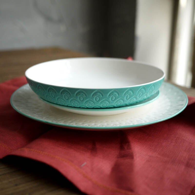 Ceramic Peacock Blue Peacock Textured Dinner Plate/Deep Plate Fish Plate/Home Plate