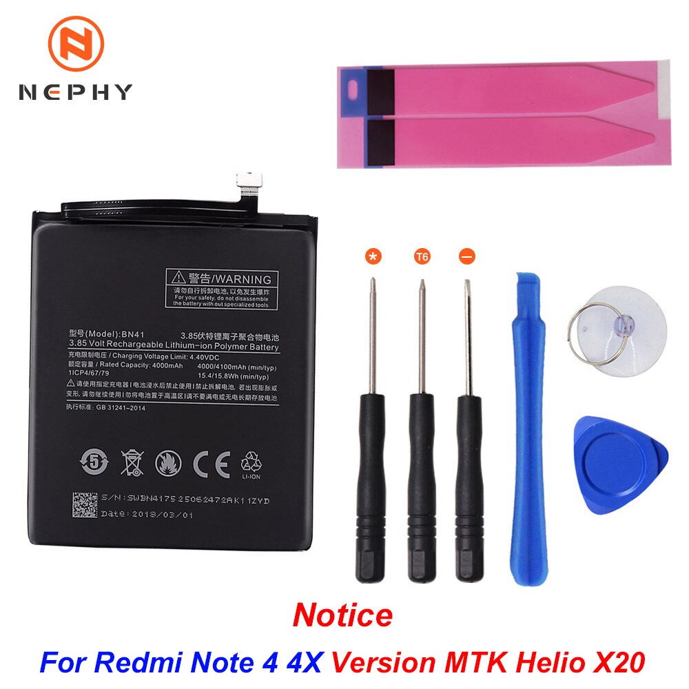 Nephy de la batería del teléfono BM45 BM46 BM47 BN41 BN43 para Xiaomi Redmi 3S 3S 3X 4X nota 2 3 Pro 4 4X Note2 Note3 Note4 reemplazar herramientas libres