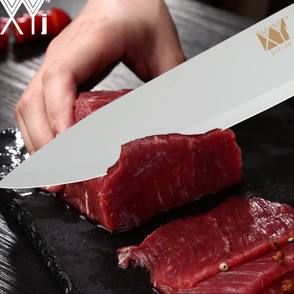 Xyj 6 stk rustfritt stål knivsett 8 '' 7 '' 5 '' 3.5 '' fargerikt skarpt tynt blad komfortabelt håndtak kniver matlaging kjøkken dingser