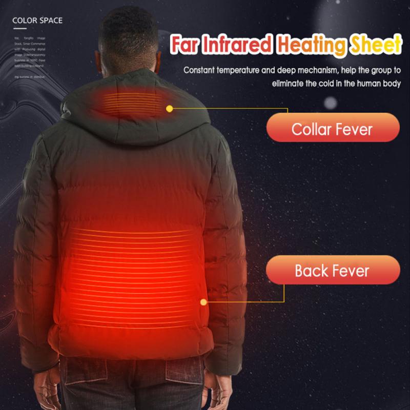 Chaleco eléctrico calentador al aire libre batería eléctrica USB manga larga calefacción chaqueta con capucha cálida ropa térmica esquí
