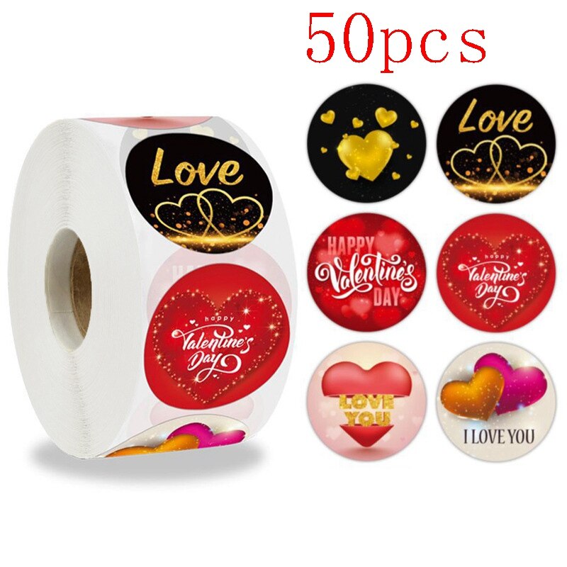 50-500pcs Love Heart Labels Stickers i love you Valentine's Day Stickers Heart Thank You Sealing Labels Birthday Party Tag: 50PCS