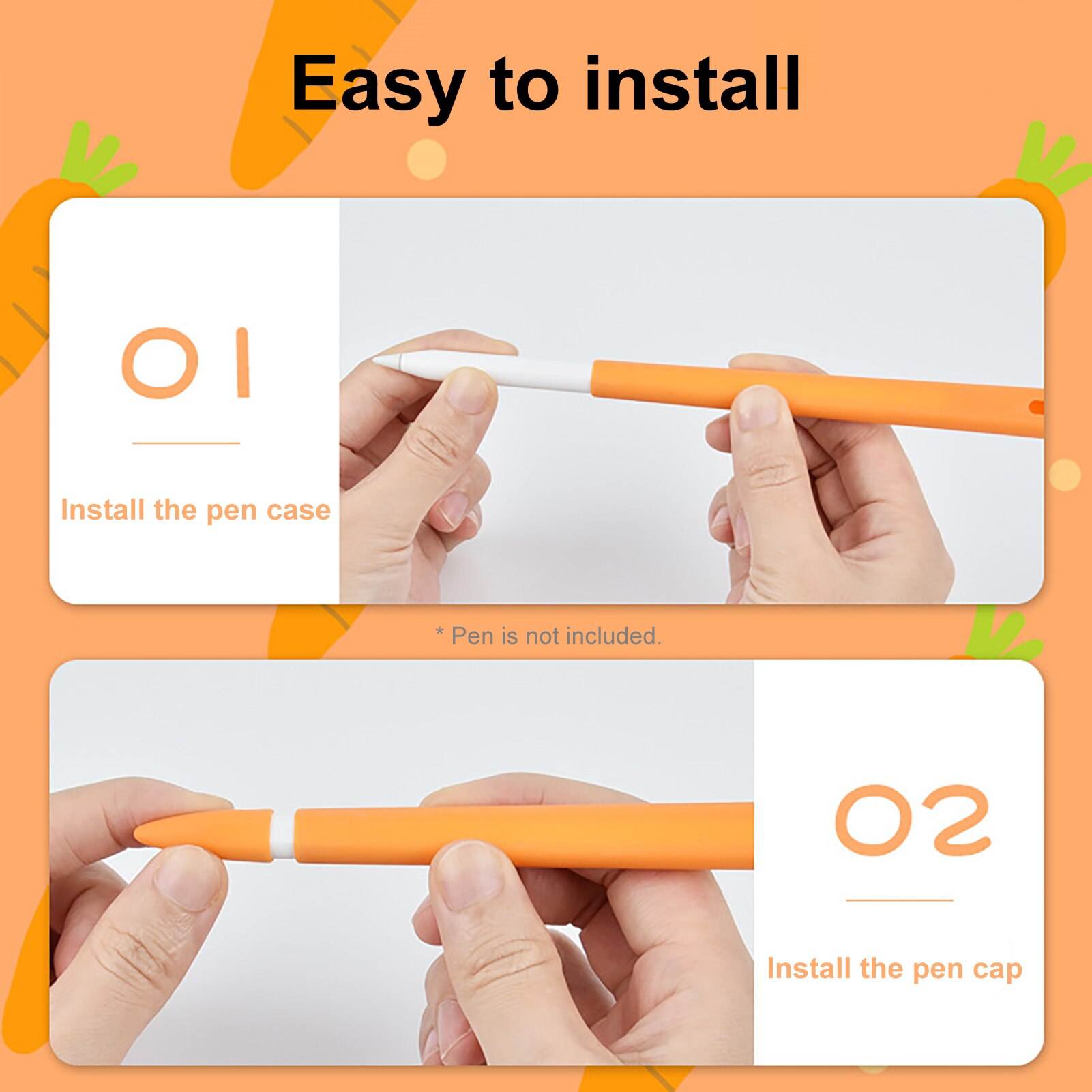 Tablet PC Stylus Waterproof -proof Silicone Case Cap Anti-lost and Durable Carrot Girl Cute Pencil Case for Apple Pencil 1/2