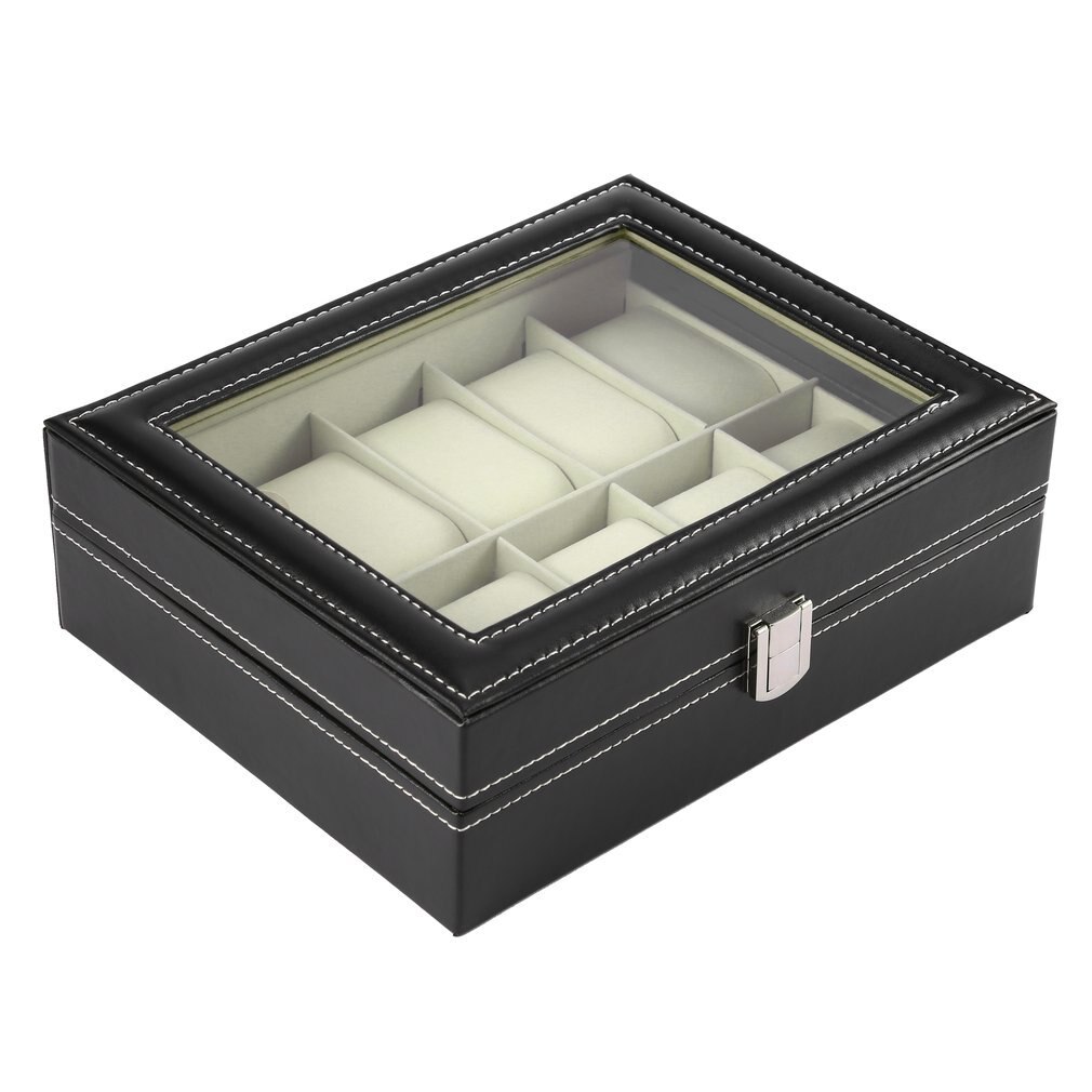 2/6/10/12 slots gitter pu læder ur display boks smykker opbevaring organisator sag låst ur display boks: Ce182