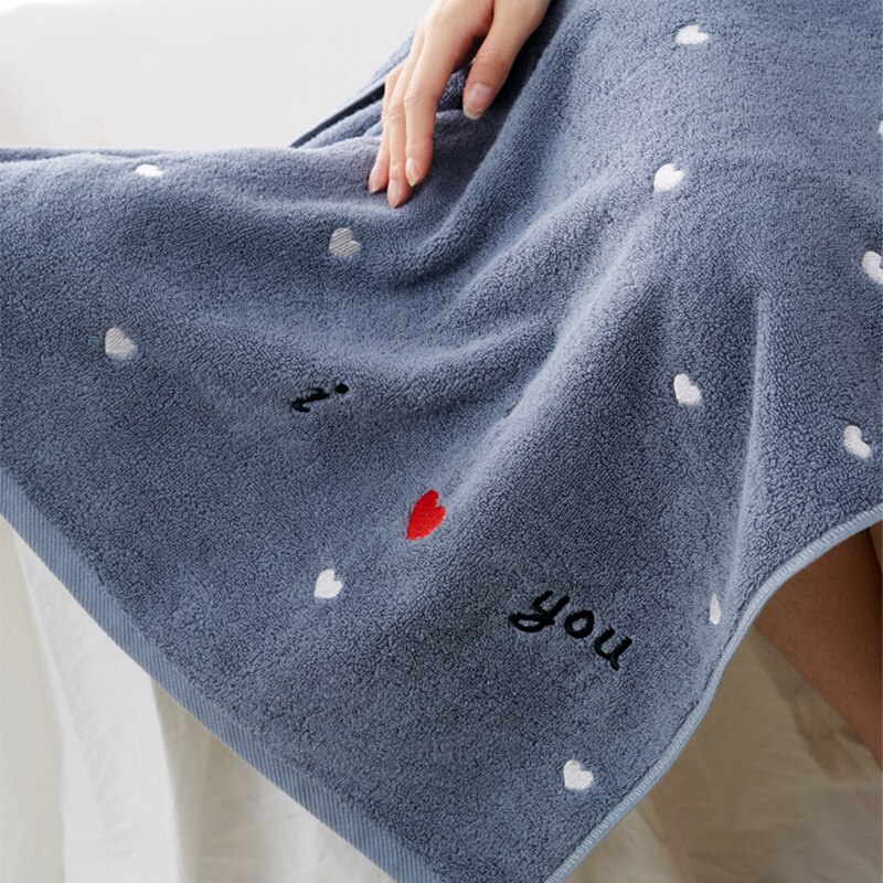 Serviette de bain visage brodé en coton épais pour amoureux/Couples serviettes de bain absorbantes de pour adultes serviette 500gsm