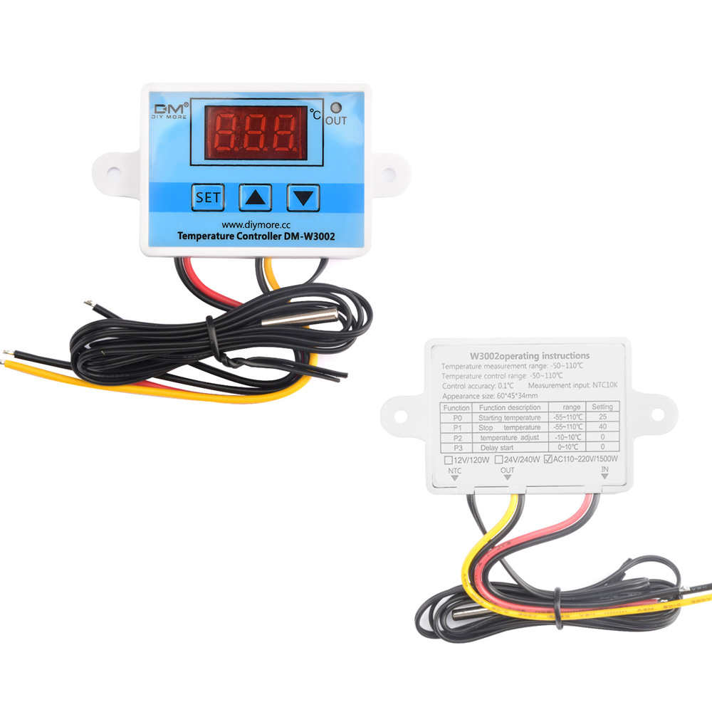 DM-W3002 XH-W3002 Digital LED Temperature Controller DC 12V 24V AC 110V-220V 10A Thermostat Control Switch With Probe Sensor: Blue
