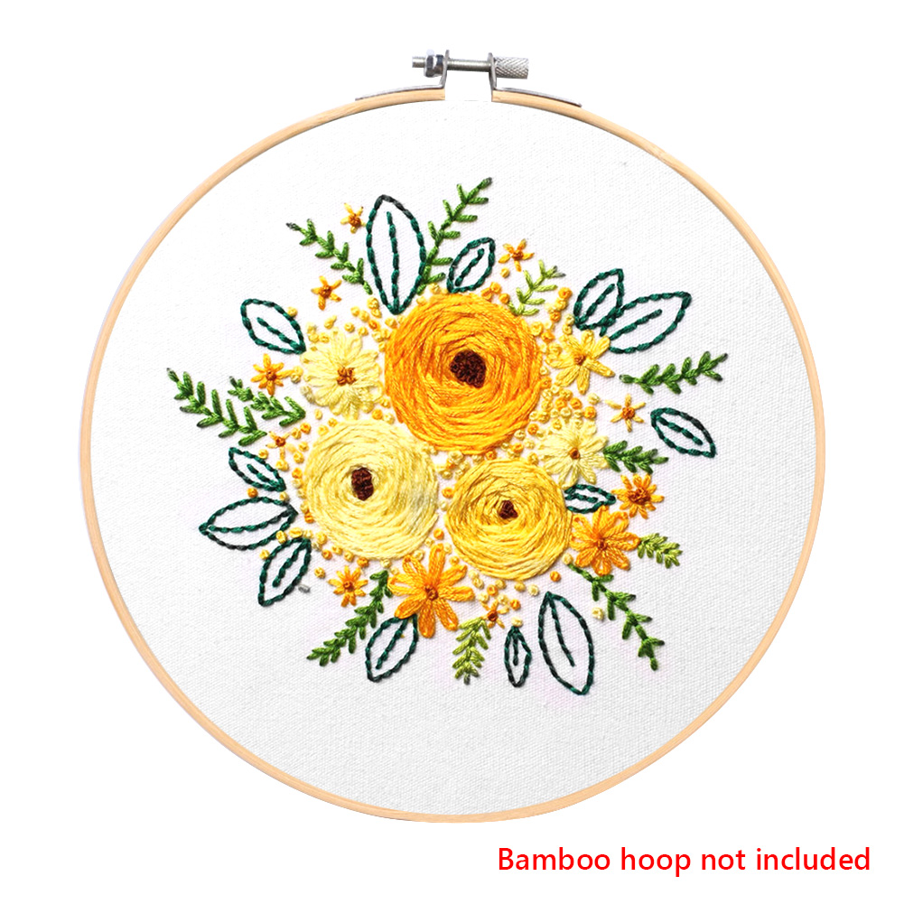 Embroidery Kit Beginner DIY Stampe Starter Plants Pattern Cloth Color Threads Tools Craft Round Cross Stitch Sewing Craft Kit: 05