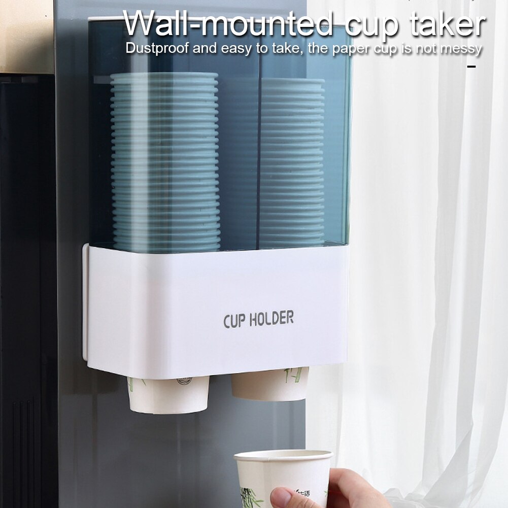 Disposable Cup Dispenser Double Tube Storage Organizer Automatic Space Saving Wall Mounted Holder Transparent ABS Self Adhesive