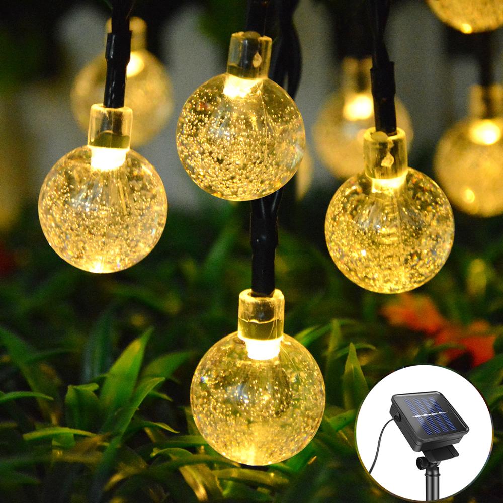 Fée lumières solaires lampes de pelouse étanche en plein air chaîne solaire lumières boule de cristal arbre de noël décoration de jardin pour les