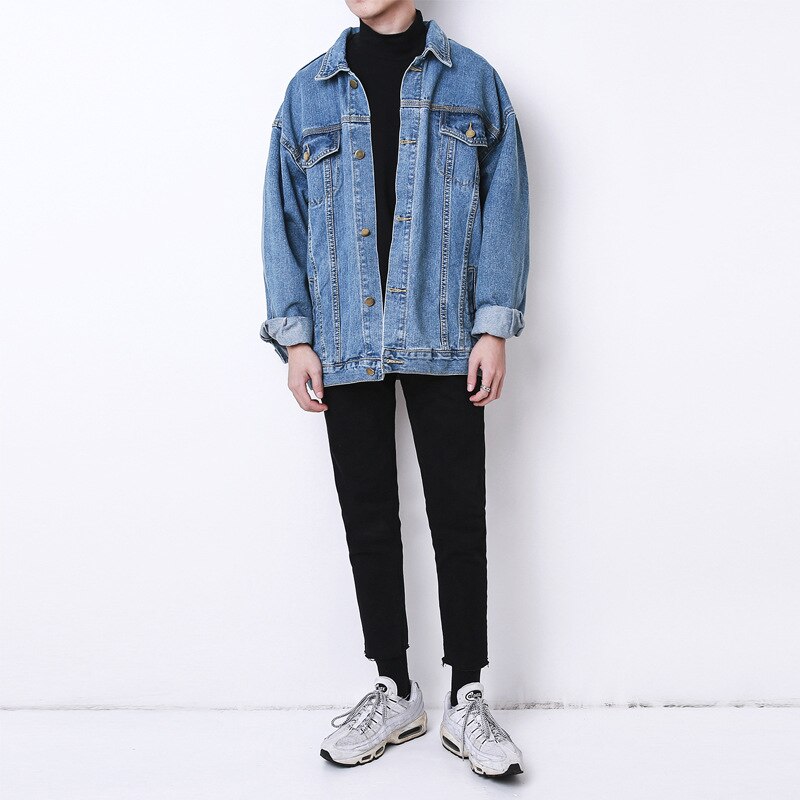Sólido denim jaqueta masculina lapela único bolso breasted primavera outono respirável moda casual masculino lavável simples casaco