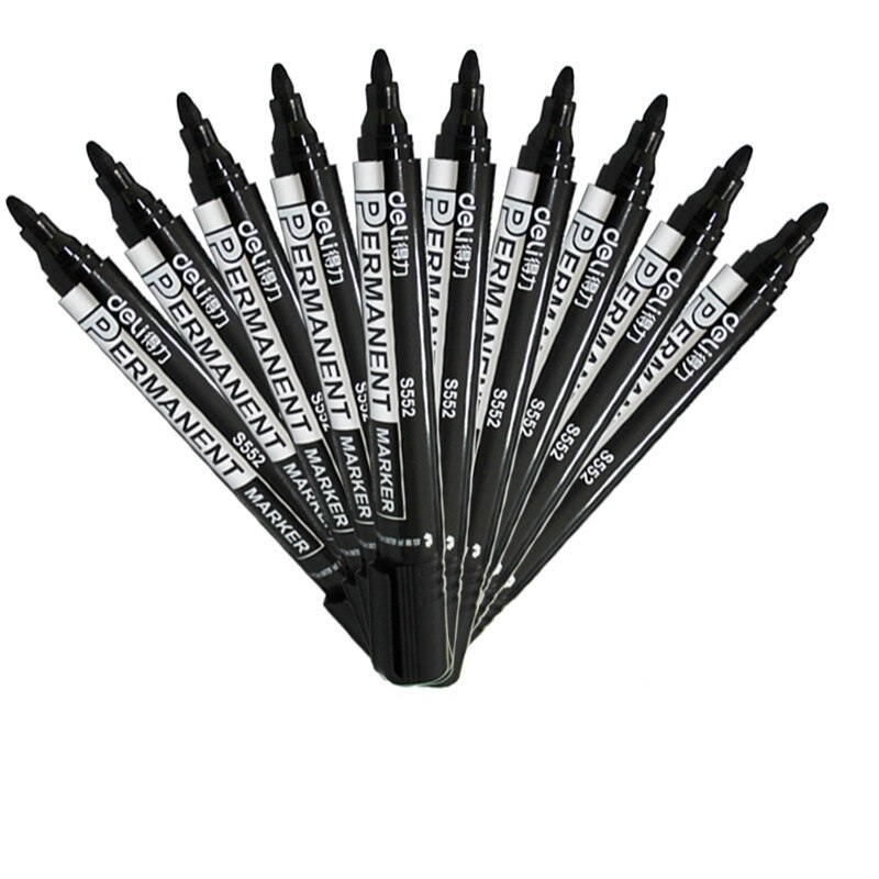 Deli 10 stuks Marker Pen Inkt Pen voor Markering Permanente Non-fading Olie Marker Pen 1.5mm Grote Ronde teen Kantoor School Schriftelijk Supply: C