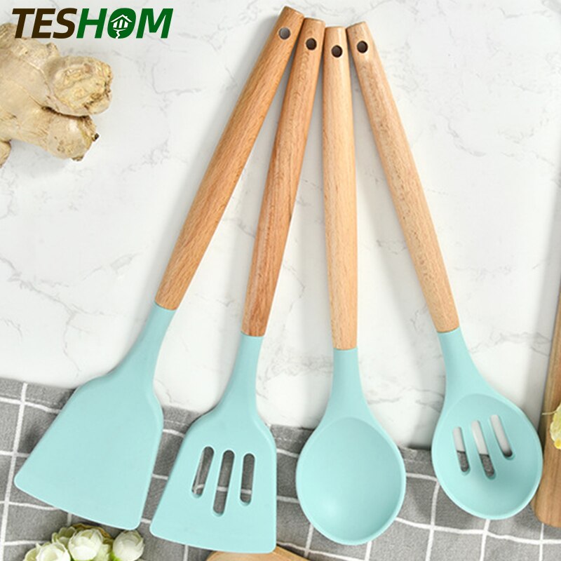 Green Silicone Kitchen Utensils Set Heat Resistant Nonstick Baking Cooking Tools 2/3/4/5/6/7/8/9 PCS Kitchenware Accessories
