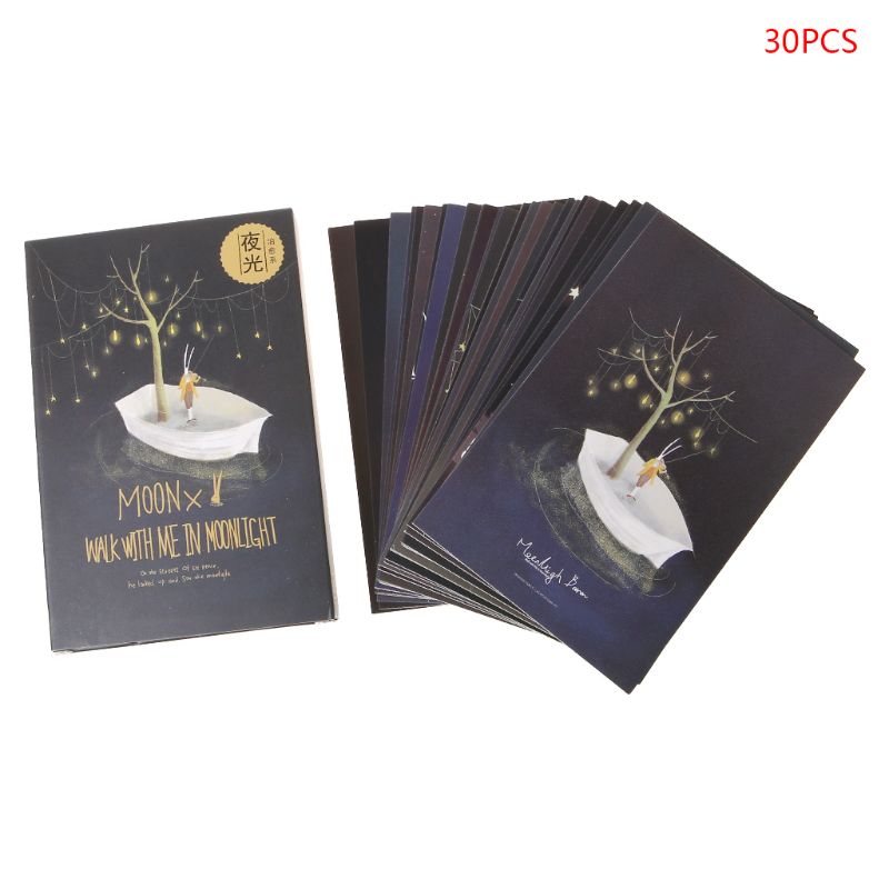 30 Uds., postal luminosa clásica, brillo en la Luna oscura, luz de felicitación, tarjeta postal, novedad, tarjetas de felicitación de Navidad,