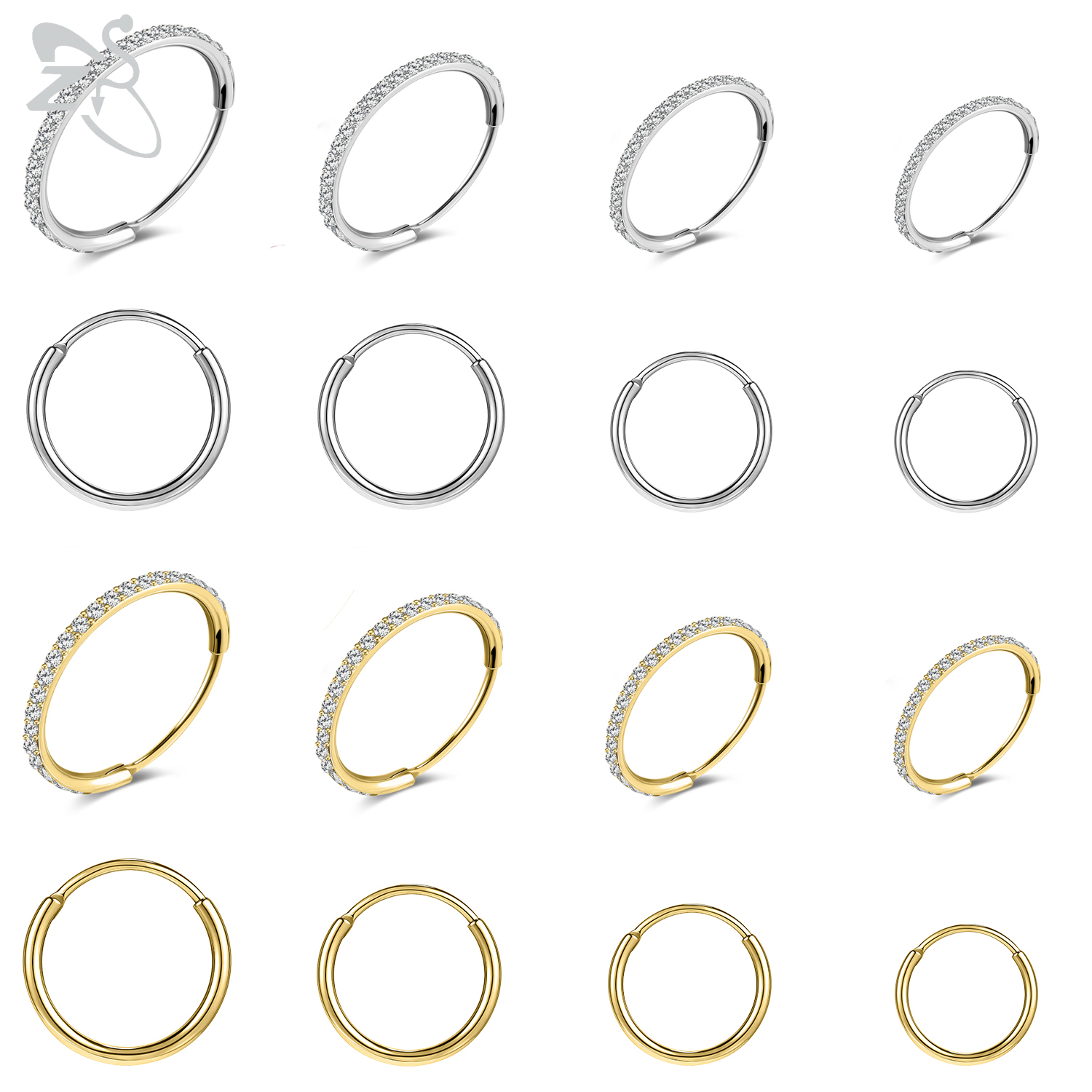 Zs 1pc runde krystal næse piercing sølvfarvet septum ring rustfrit stål næse clicker brusk piercing 20g kropssmykker