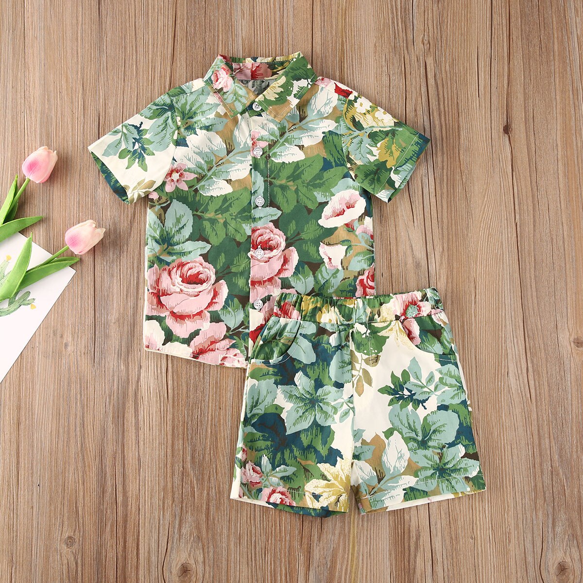 1-6Y été infantile bébé garçons vêtements ensembles imprimer à manches courtes simple boutonnage dessus de chemise + Shorts 2 pièces