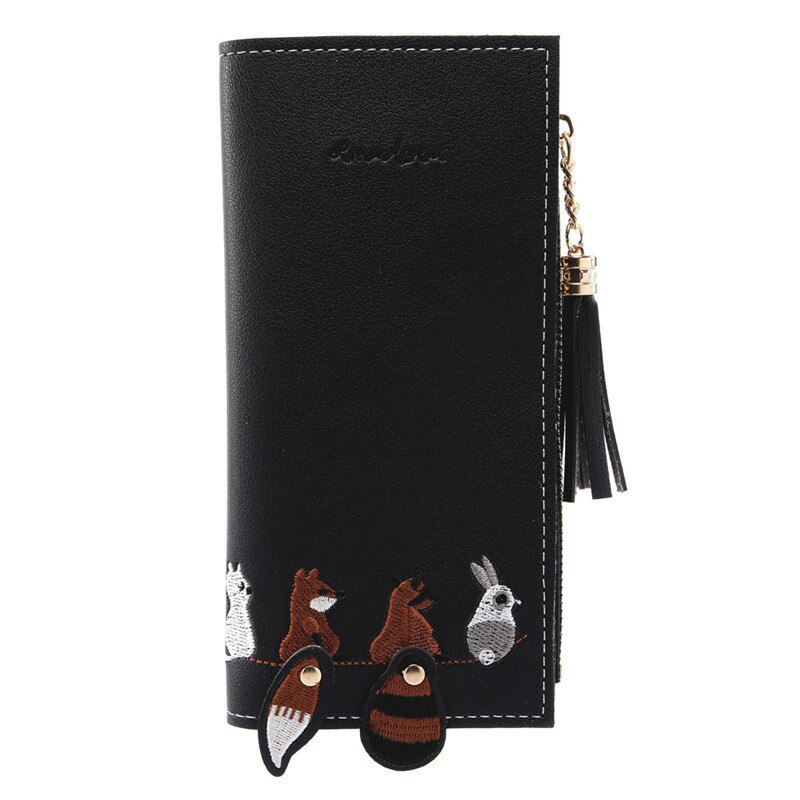 Dam plånböcker räv katt lång tofs myntkorthållare handväska paket kvinna plånbok portafoglio donna monedero mujer portfel damsk: Bk