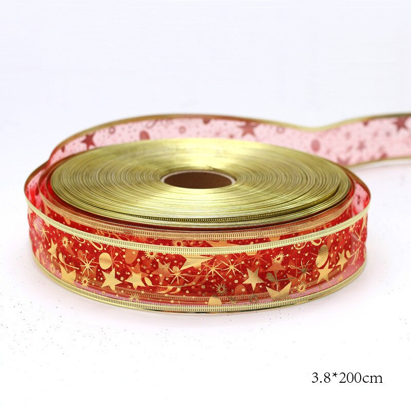 Christmas Wrapping Ribbon Handmade DIY Supplies Material Grosgrain Cake Decors Ribbon Bow Baking Decorative Festival Box: red star