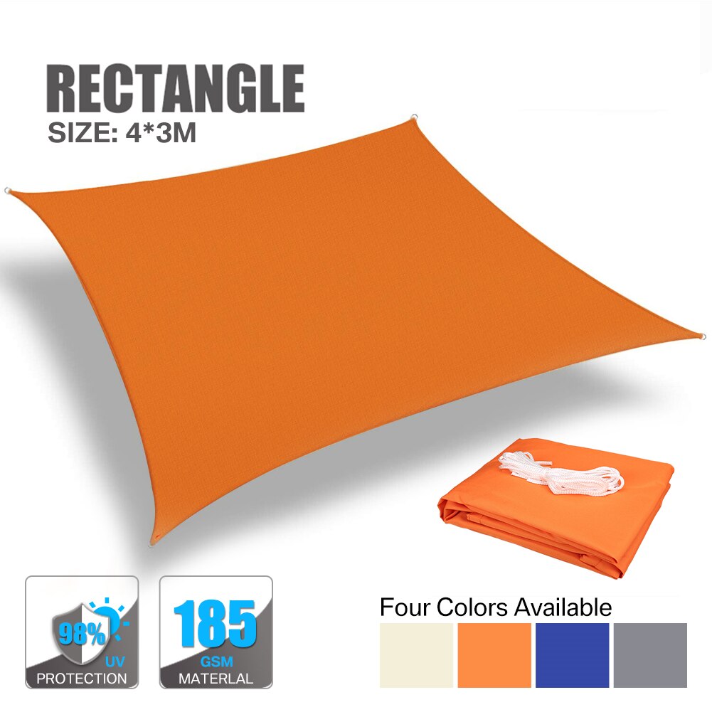 98% UVBlock 280GSM Sonnensegel Markise Rechteck/Platz Für Garten Terrasse Baldachin Schwimmen Sonne Schatten Camping Wandern Hof Segel: Orange 4x3M