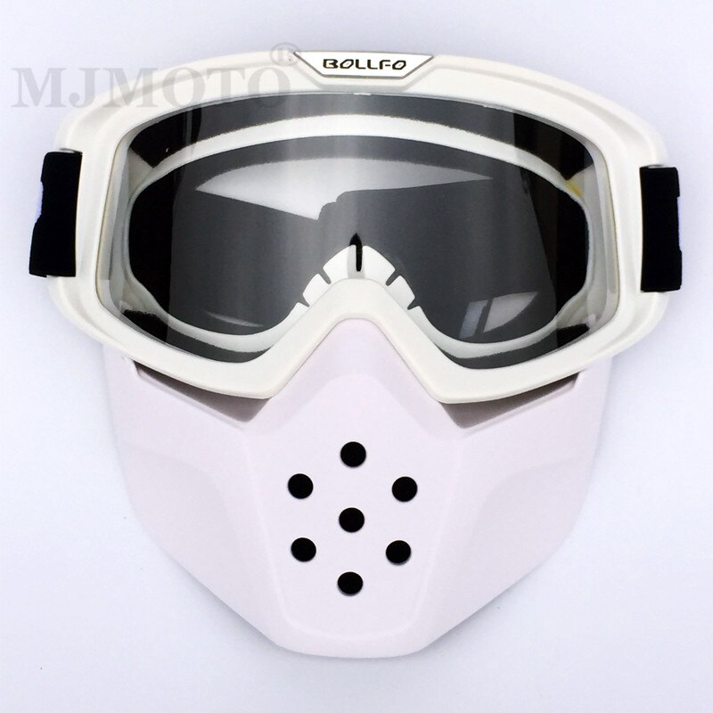 Gafas de protección para casco de Motocross para hombre y mujer, lentes de protección para casco de moto tipo tiburón, a prueba de viento, Estilo Vintage, para esquí: white clear