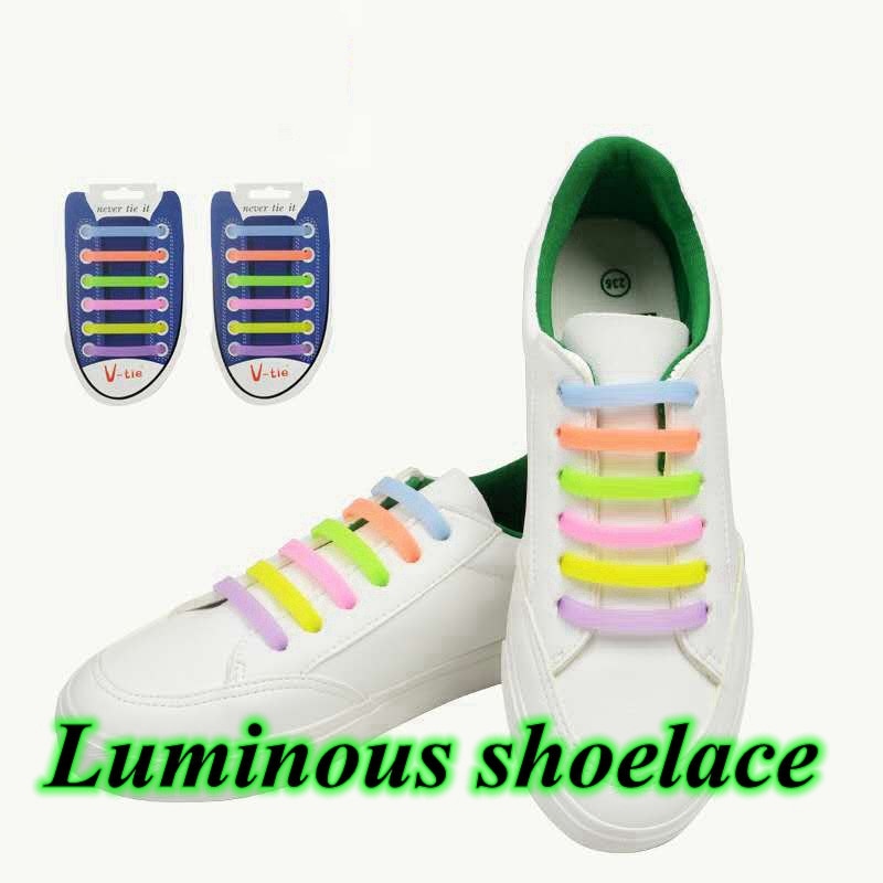 12 Pcs Lichtgevende Siliconen Schoenveters No Tie Elastische schoenveters Sneakers Lui veters Unisex Gemak Rubber Schoenveter