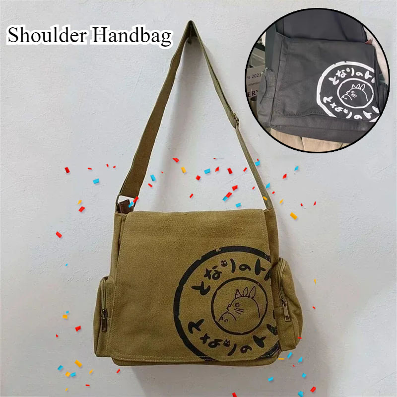 Canvas Messenger Handtas Eenvoudige Grote Capaciteit Gewassen Vrouwen Schuine Straddle Canvas Tas Vintage Cartoon Vrije Tijd Schouder Handtas