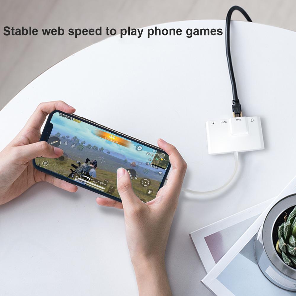 5-in-1 Lightning to 100Mbps Ethernet Lan RJ45 1080P HDMI USB OTG Camera Adapter Hub For iPhone 7 8 SE XS XR 11 Pro Max iPad