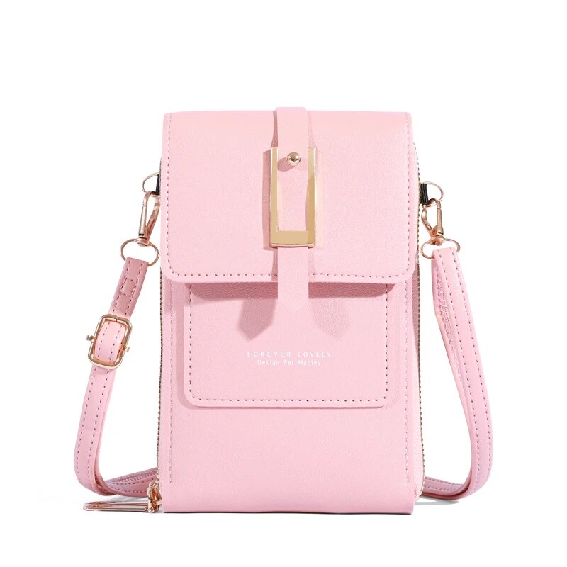 Touch Screen Mobile Phone Bag, Mini Flap Crossbody Bag, Faux Leather Purse, Vertical Wallet With Card Slots: Pink