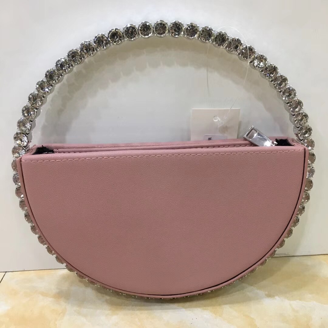 Bolso de noche Circular con diamantes de imitación para mujer, bolsa de mano con asa redonda, colorida, PARA CENA: pink