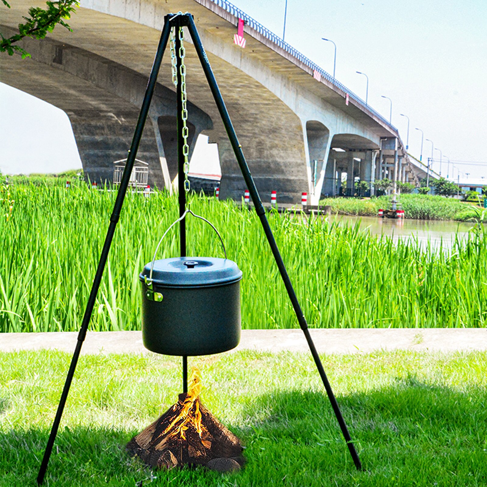 Grill Camping Tripod Portable Outdoor Cooking Tripod with Chain for Campfire Picnic ing Pot Stand Fishing Cookware