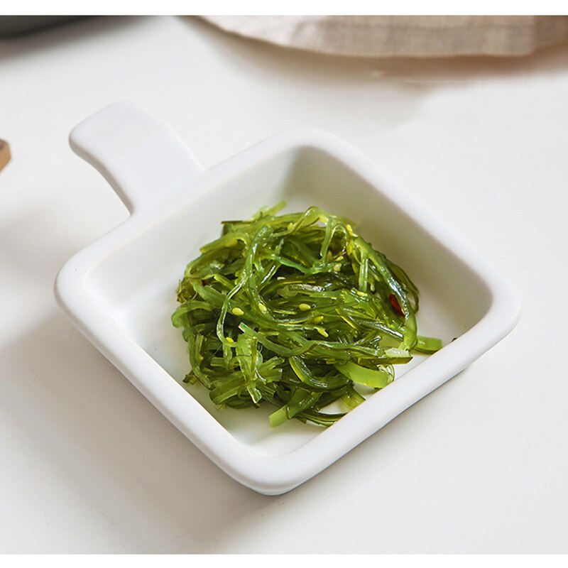 Ceramic Single Handle Seasoning Dish Plate Square Mini Baking Tray Dessert Dish Breakfast Steak Salad Plate Kitchen Tableware