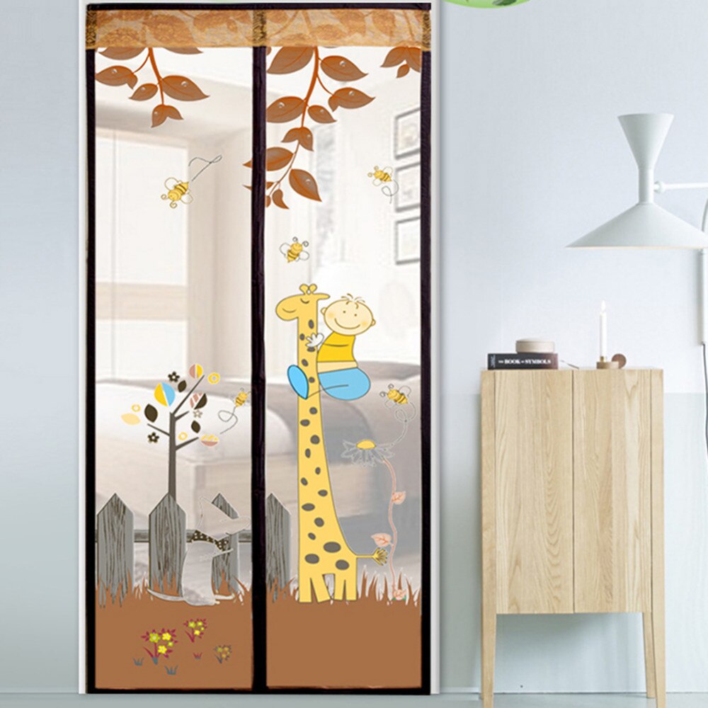 Schattige giraf anti-muggen dichter stofdicht magnetisch gordijn klittenbandsluiting deurgordijn zomer slaapkamer transparant gordijn: B