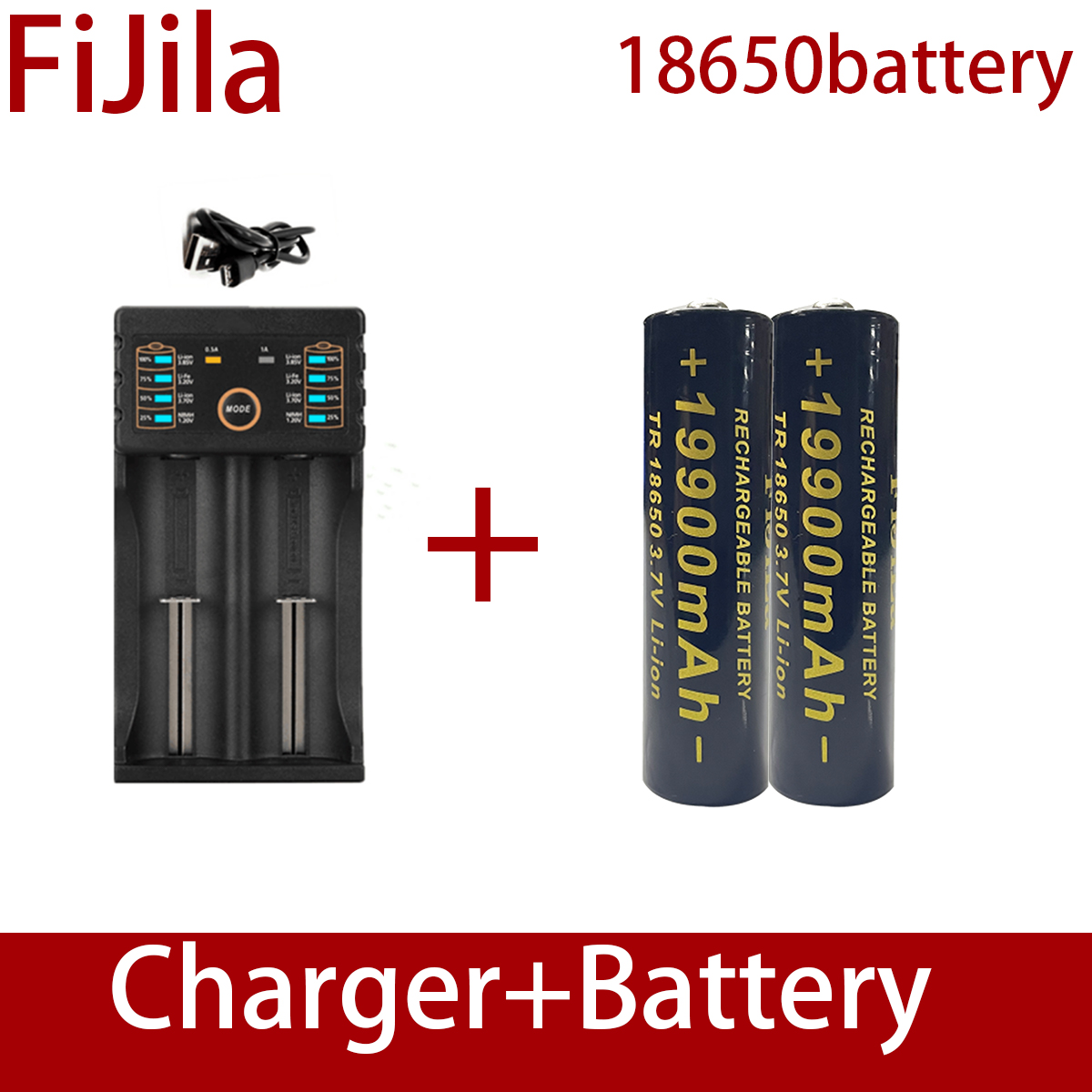 100% 18650 Lithium Batteries Flashlight 18650 Rechargeable-Battery 3.7V 19900 Mah for Flashlight + charger