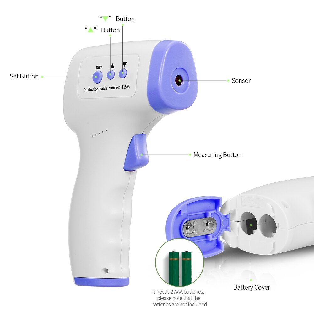 Non-Contact Forehead Thermometer Digital Handheld Infrared Thermometer Object Temperature Gauge High Precision ℃/℉ Switchable