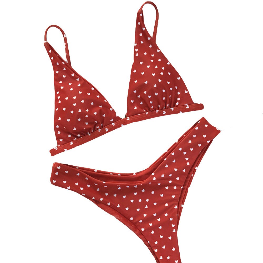 Trendy Liefde Print Badmode Vrouwen Sexy Braziliaanse Bikini Set Rood Badpak Push Up Bh Beachwear Zwemmen Pak @ 17 J: S