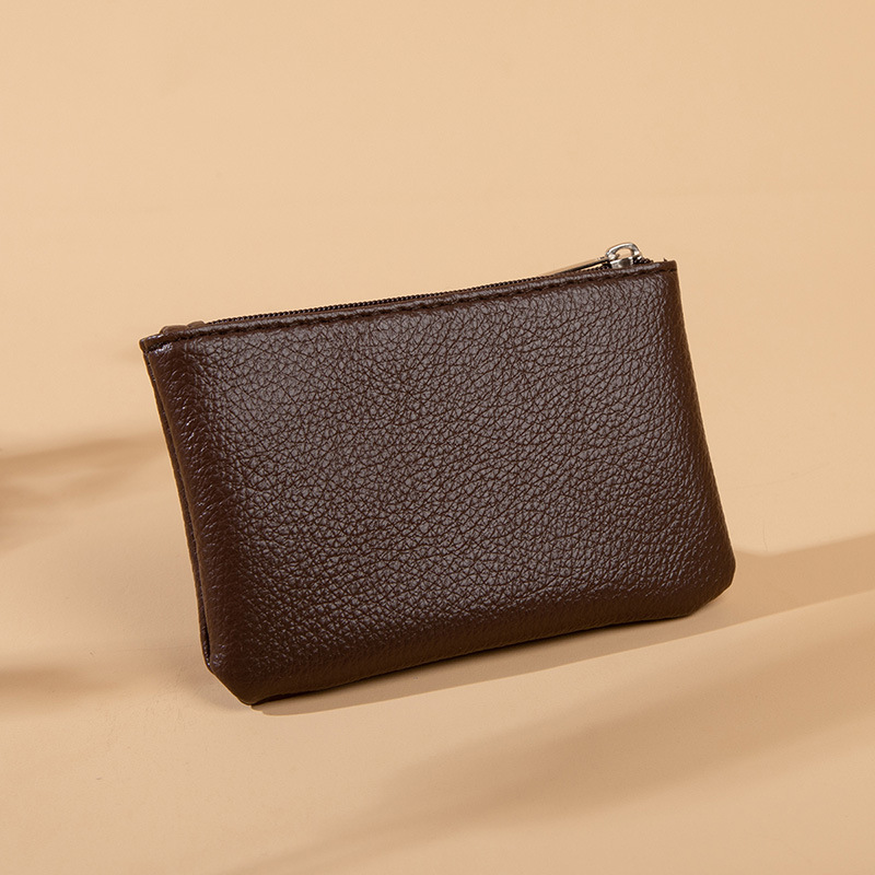 Ultradünne mini-geldbörse mit litschi-muster, reißverschluss, retro-tasche für damen, münzbeutel aus pu-leder, schlüsselanhänger-clutch