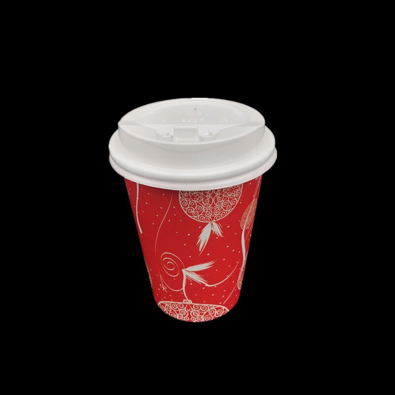 50 stk julekop 14oz 400ml røde engangs kaffekop fest kold drikke papirkop med låg takeaway pakke: Kop og låg 2