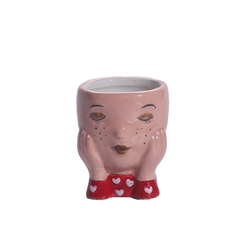 Human Face Ceramic Flower Pot Cute Face Vase Sculpture Crafts Succulents Mini Flowerpot Home Garden Decoration Ornament: C