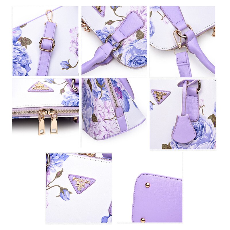 Zhierna kvinners pu lær håndvesker tote topp håndtak bag skulderveske for tenåringer jenter dame crossbody vesker blomstertrykk