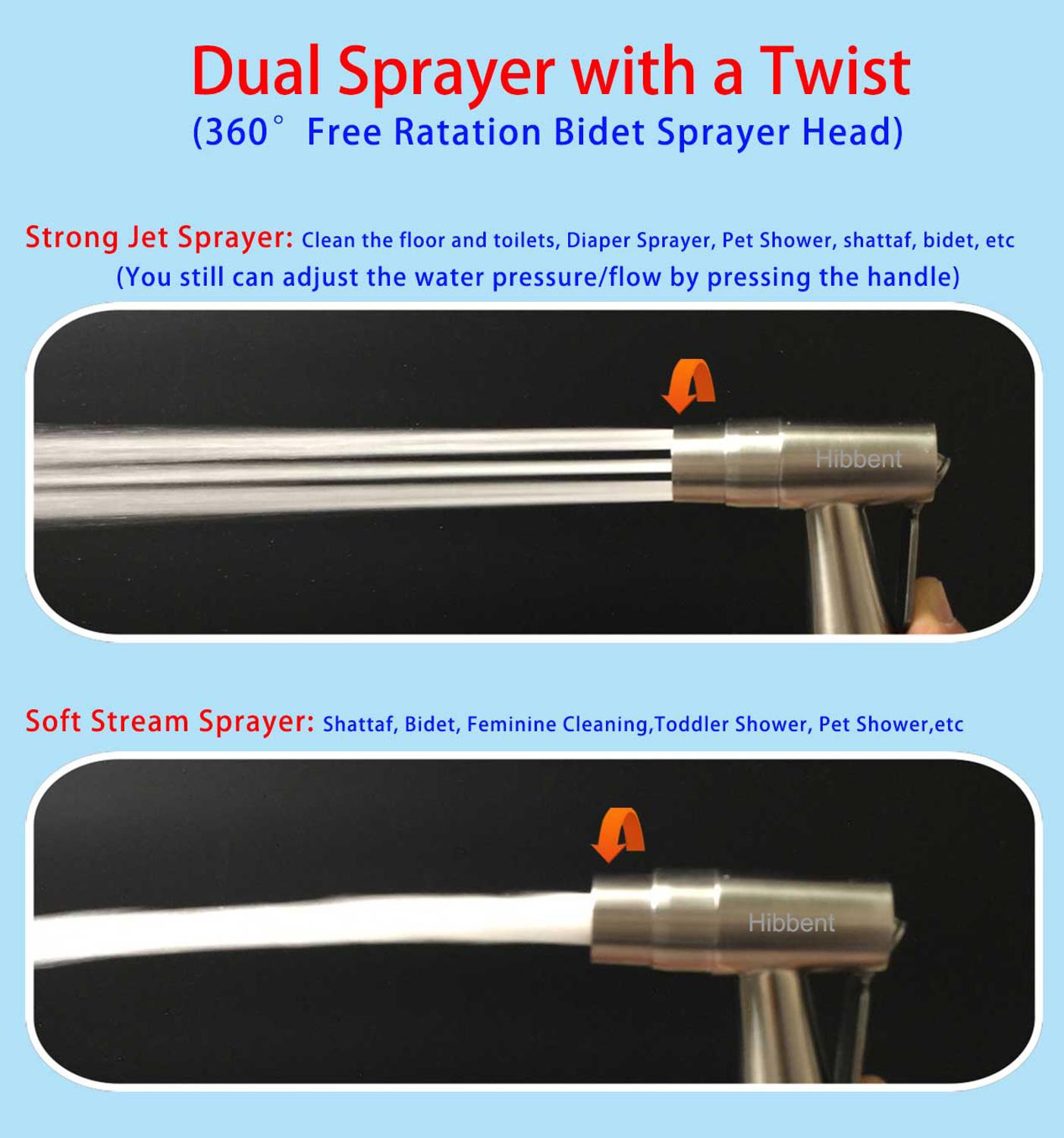 Toilet met twee functies, roestvrijstalen handdouche met bidet, dubbele sproeier, verstelbare douchesproeier voor persoonlijke reiniging