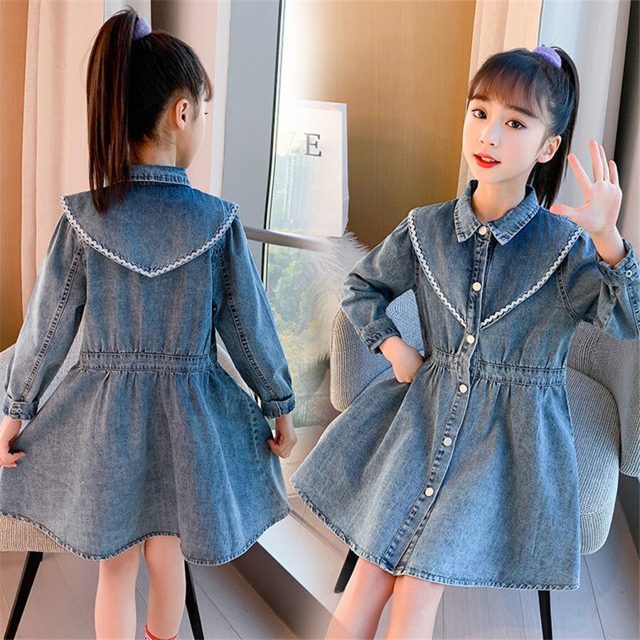Big Size Girls Denim Jacket Autumn Jeans Jacket Coats Baby Girls Long Coats Windbreaker3-13 Years Kid Outerwear Children