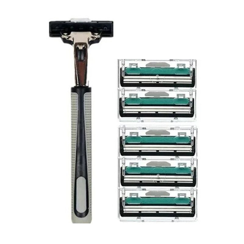 Men Handle Shaving Razor Shaver Replaceable Straight Manual Razor Beard Trimmer Double Layers Razor Blades