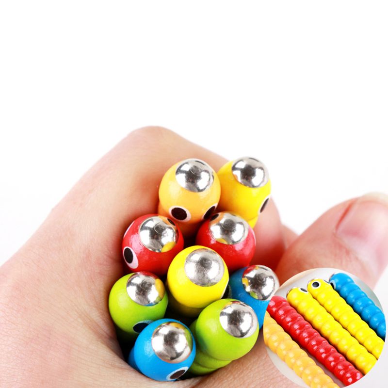 1 zauberstab + 5 Würmer Für Fangen Wurm Spiel Erdbeere Greifen Baby Holz Spielzeug P31B