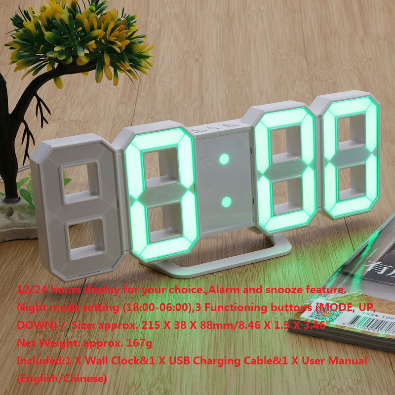 Horloge numérique et électronique | Horloge de Table, luminosité réglable, tendance, horloge murale suspendue, avec câble USB: 02