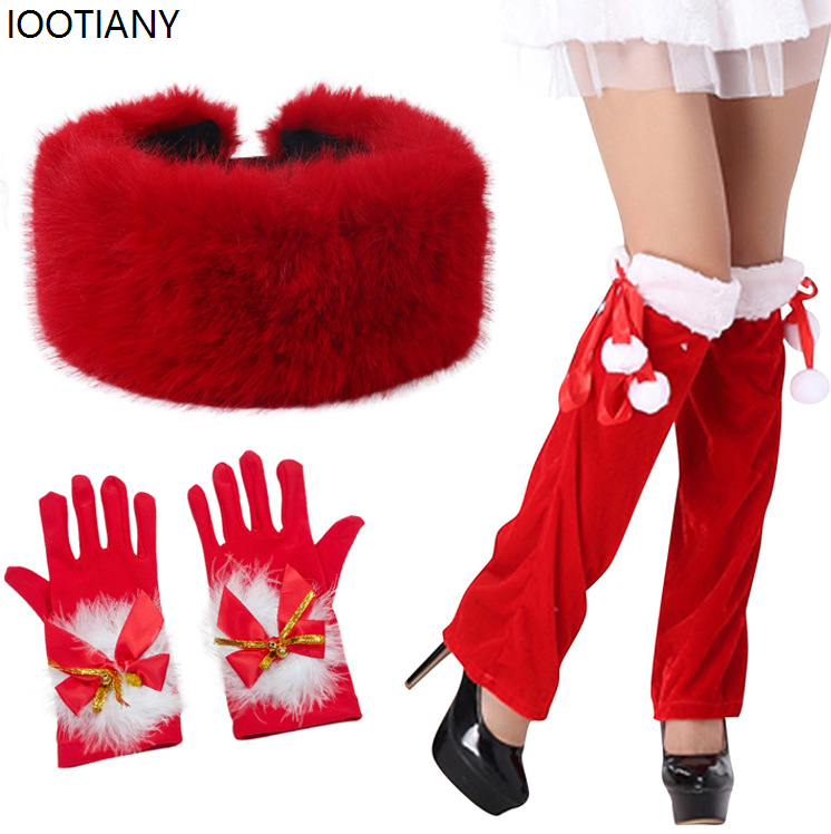 Christmas Element Three-piece Set Autumn Winter Xmas Top Hat Christmas Thickened Warm Hat Circle Headgear Party Dress Up: Khaki